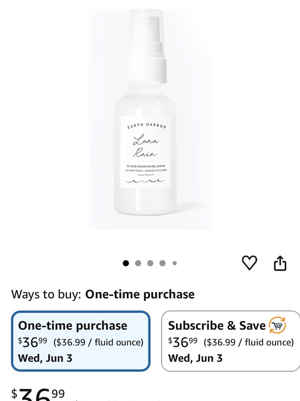 Earth Harbor Luna Rain 15-Acid Resurfacing Serum - White Bottle